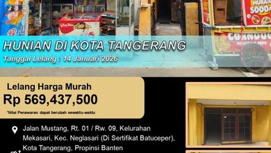Properti Siap Pakai di Area Neglasari, Tangerang, LT 137m²