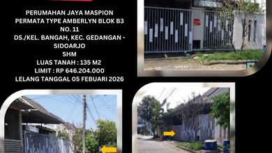 Rumah Siap Huni di Kawasan Gedangan, Sidoarjo, LT 135m²