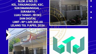 Rumah Siap Huni di Area Sukomanunggal, Surabaya, LT 181m²