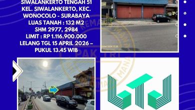 Dijual Ruko Via Lelang di Jalan Siwalankerto Tengah Wonocolo Surabaya - Lelang Kpknl