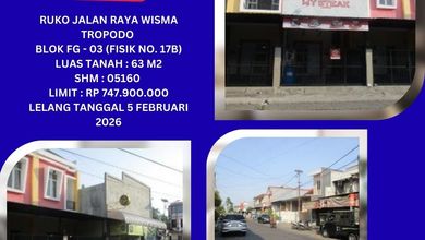 Jual Ruko Lelang Bank di Sidoarjo (Jalan Raya Wisma Tropodo) - Lelang Kpknl