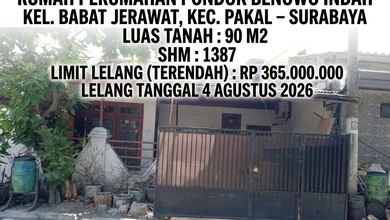 Rumah Minimalis di Area Benowo, Surabaya, LT 90m², Harga 365 Juta