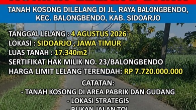 Tanah Elit Dijual di Sidoarjo, Sidoarjo, Harga 7,72 Miliar