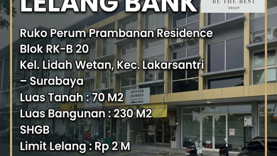 Luas Tanah 70 M2!! Dijual Ruko Via Lelang di Lakarsantri Surabaya (Ruko Perum Prambanan Residence) - Harga Obrall!!