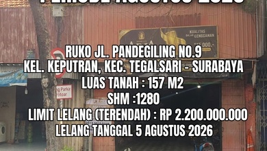 Luas 157M2!! Dijual Ruko Via Lelang di Tegalsari Surabaya (Ruko Jalan Pandegiling)
