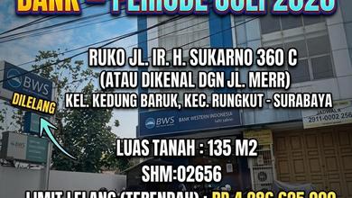 Luas 135M2!! Dijual Ruko (4 Lantai) Via Lelang di Jalan Merr Surabaya (Ruko Jl. Ir. H. Sukarno)