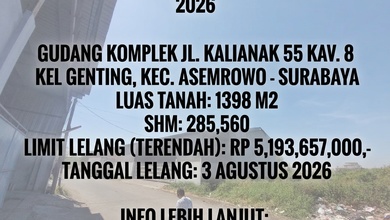 Luas 1398M2!! Dijual Gudang Via Lelang di Kalianak- Asemrowo Surabaya